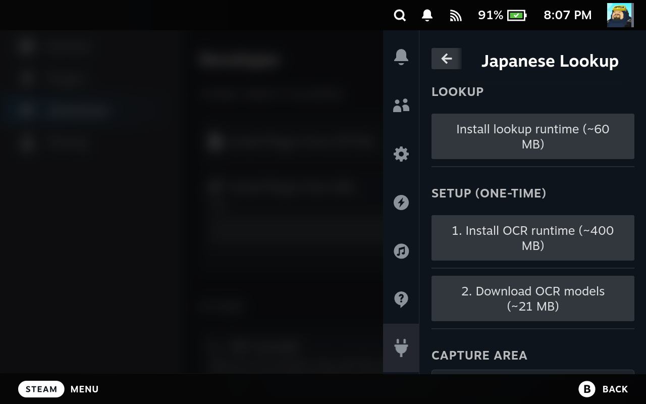 The Japanese Lookup panel on first open, showing the one-time setup buttons